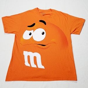 M&M Orange M&M's Silly Face Character Huge Front Graphic Mens Tee size Large